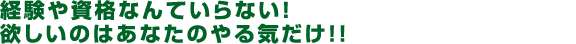 経験や資格なんていらない！ 欲しいのはあなたのやる気だけ！！